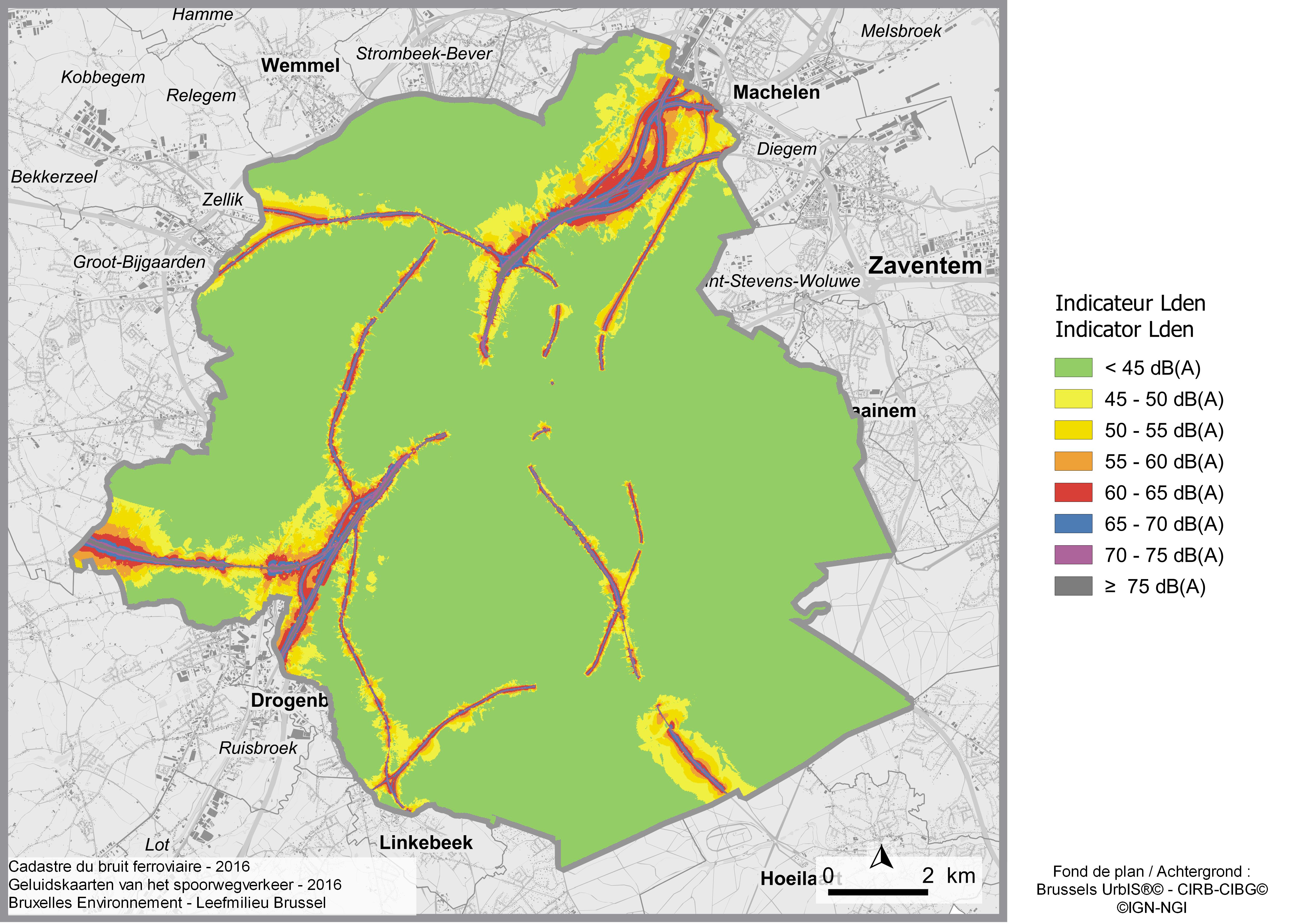 Cadastre du bruit du trafic ferroviaire en Région de Bruxelles-Capitale – Indicateur Lden